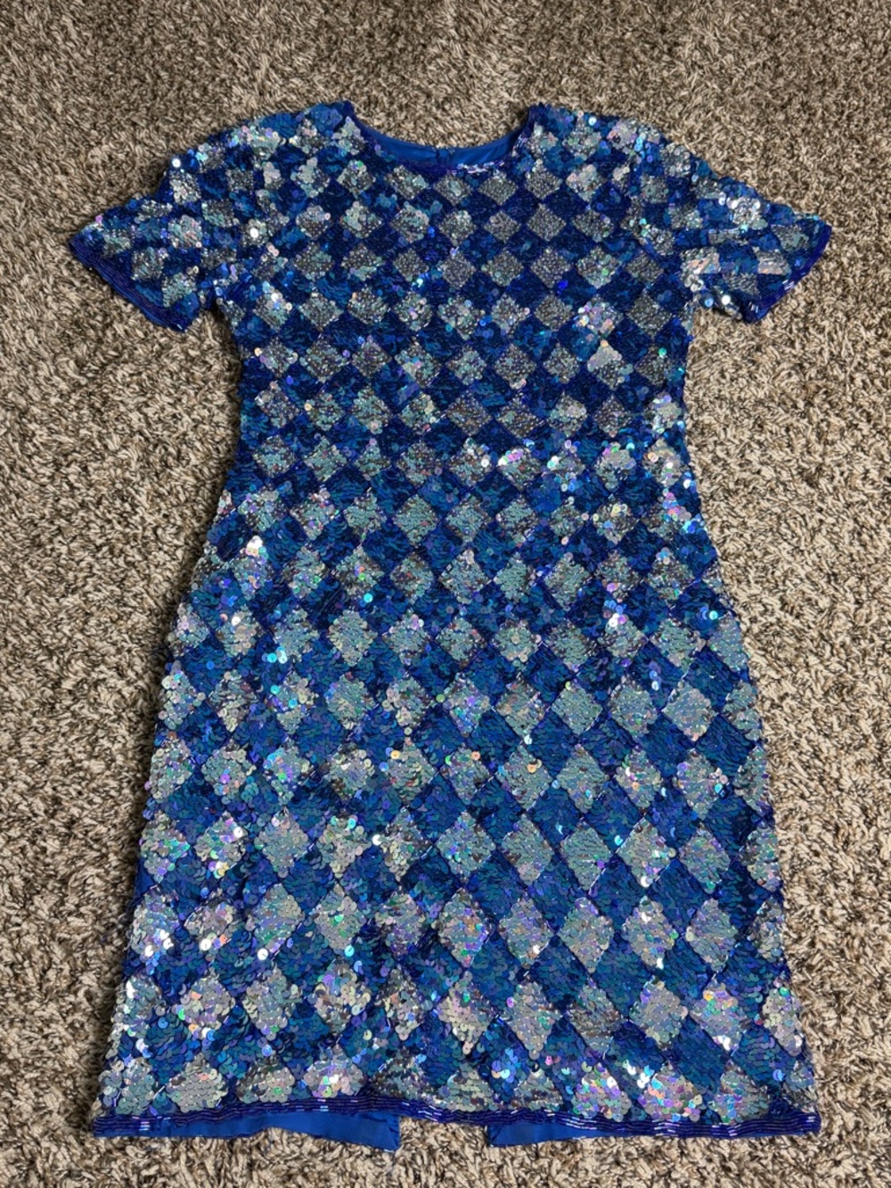 Vintage Blue Sequin Harry Styles Check Sheath Dress